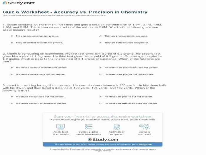 Accuracy and precision worksheet answers