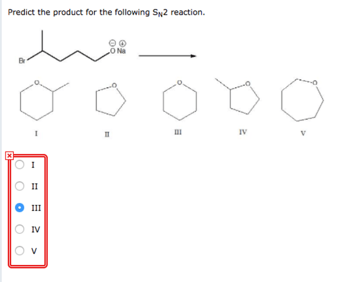 Predict the product of the following sn2 reaction