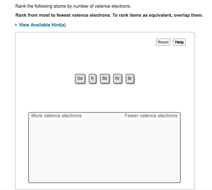 Rank the following atoms by number of valence electrons.