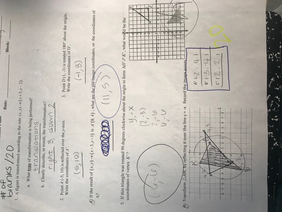 Unit 9 transformations homework 1 reflections